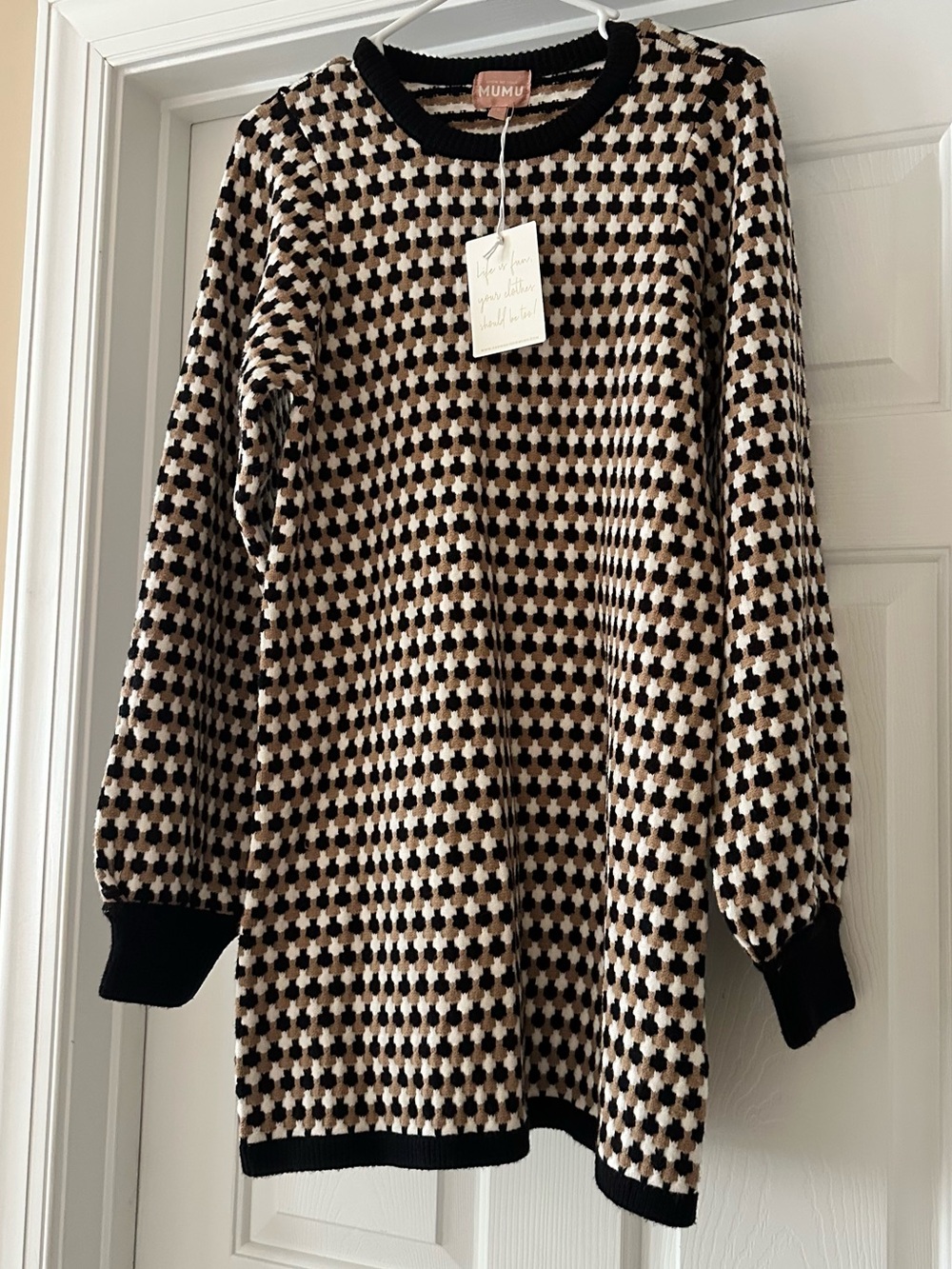 NWT SHOW ME YOUR MUMU marion sweater dress in black geo knit size small